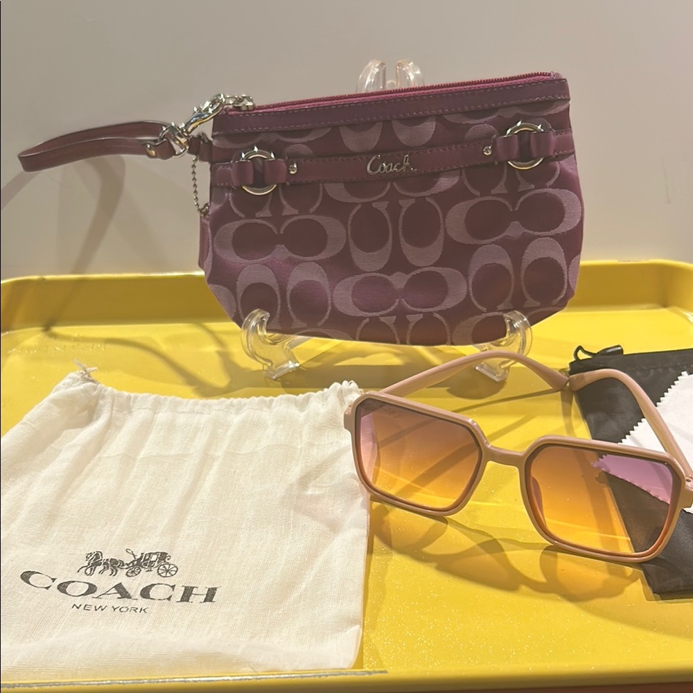 Coach Signature Pattern Purple Wristlet